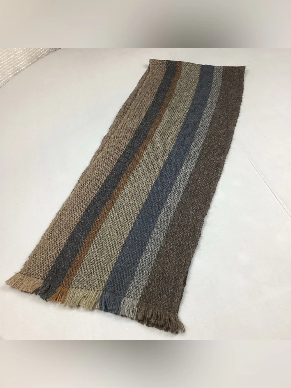 McKernan Wool & Alpaca Striped Fringed Scarf Made In Ireland Unisex